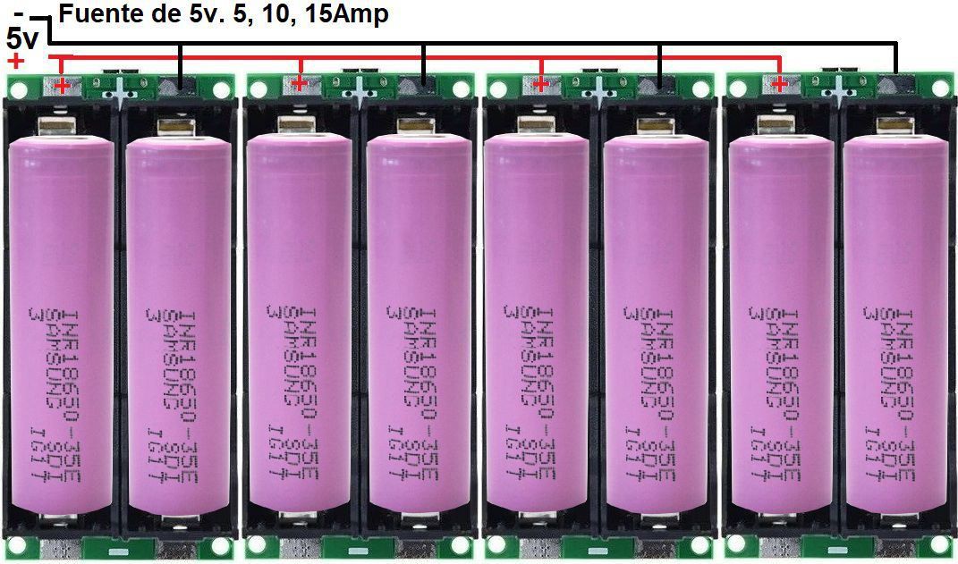 Cargador de baterias modular para 18650 - Banco de Carga